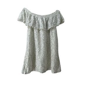 Lily Rose White Off The Shoulder Dress Womens Size M Pom Pom Trim Lace Overlay